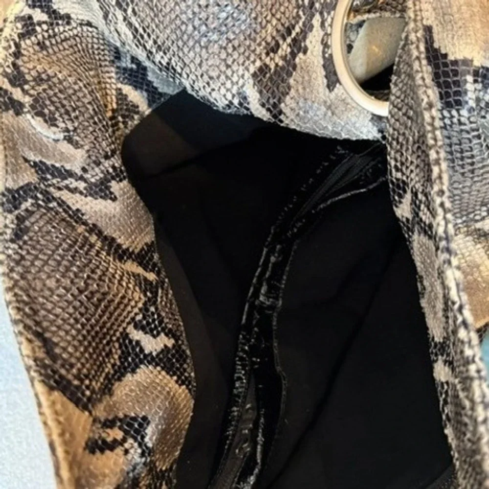 Streets Ahead Snakeskin Embossed Hobo Bag Grey Black Patent Handle Made in USA